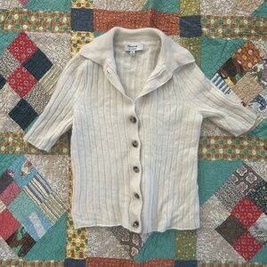 Cream Madewell 100% Cashmere short sleeve button up sweater.